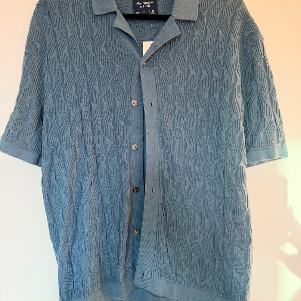 Abercrombie & Fitch Dusty Blue Textured Short Sleeve Cardigan